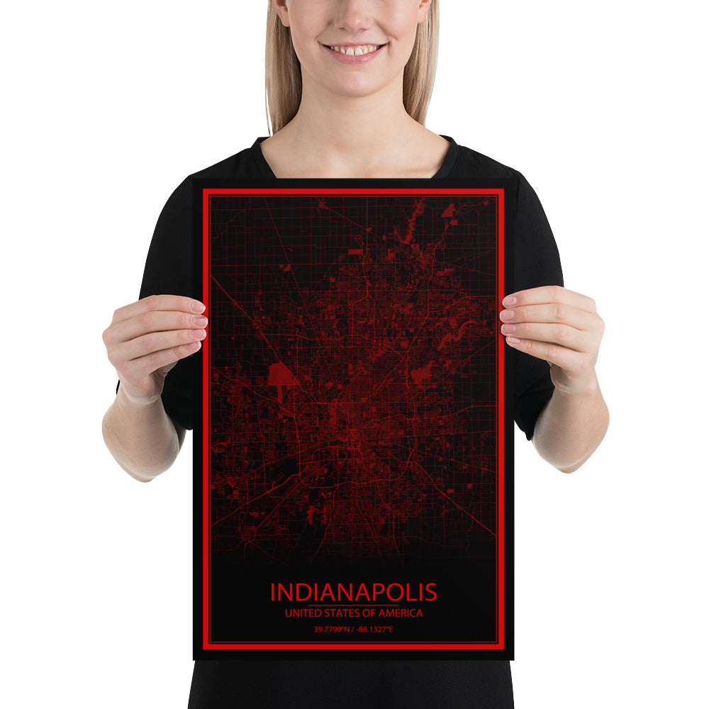 Indianapolis Black and Red Paper Map