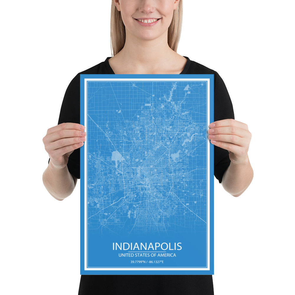 Indianapolis Blue and White Paper Map