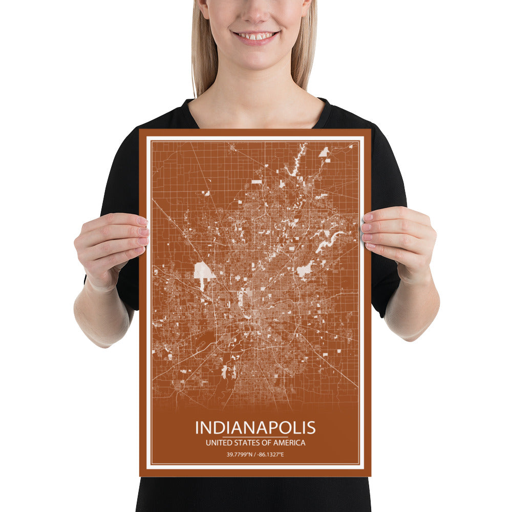 Indianapolis Brown and White Paper Map