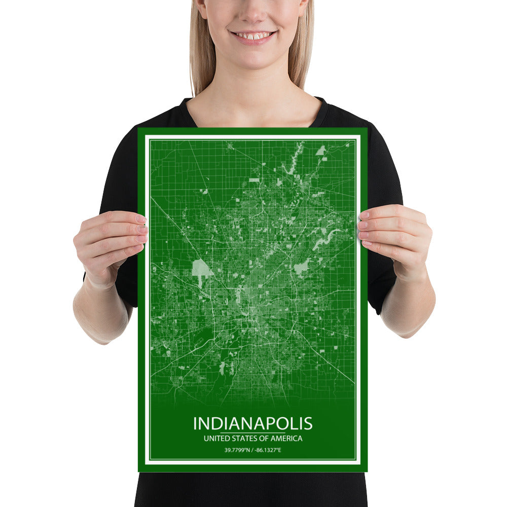 Indianapolis Green and White Paper Map