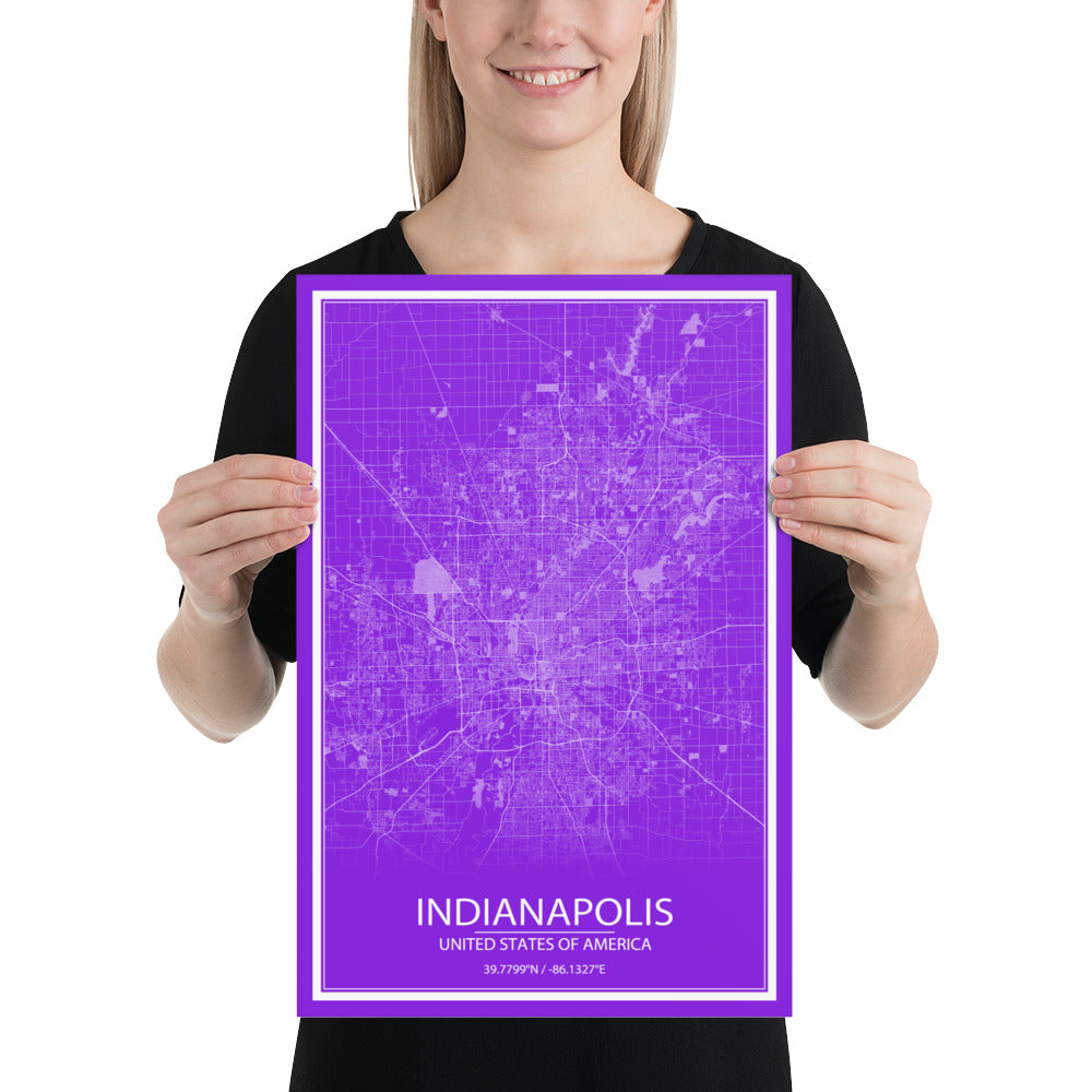 Indianapolis Purple and White Paper Map