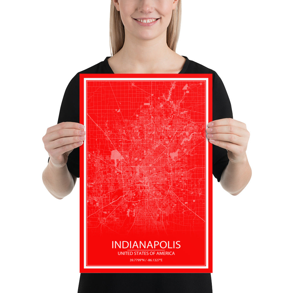 Indianapolis Red and White Paper Map