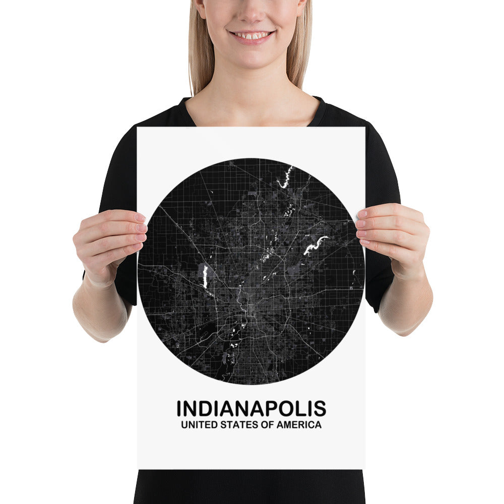 Indianapolis Circular Black Paper Map