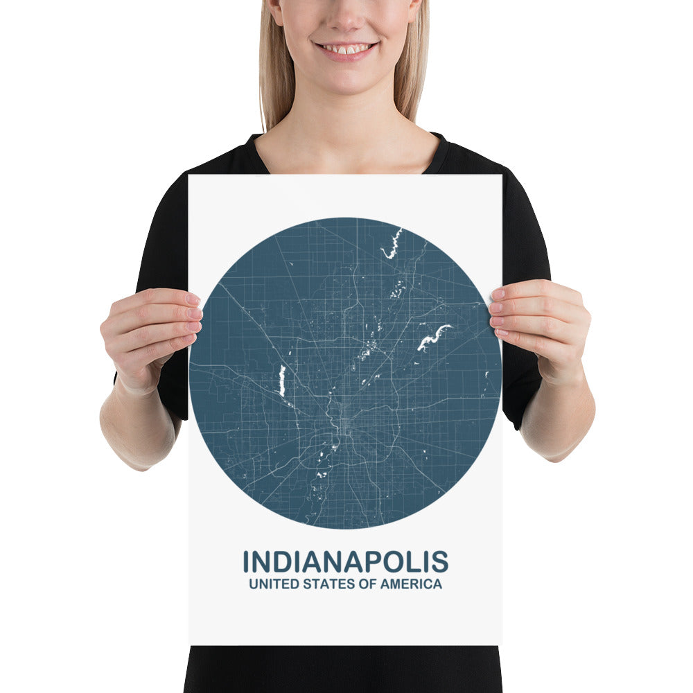 Indianapolis Circular Blue Paper Map