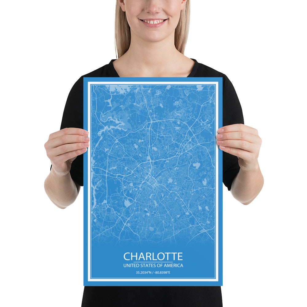 Charlotte Blue and White Paper Map