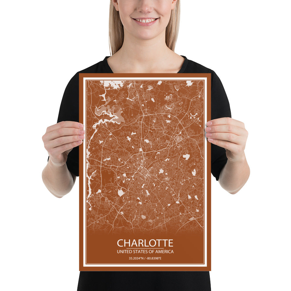 Charlotte Brown and White Paper Map