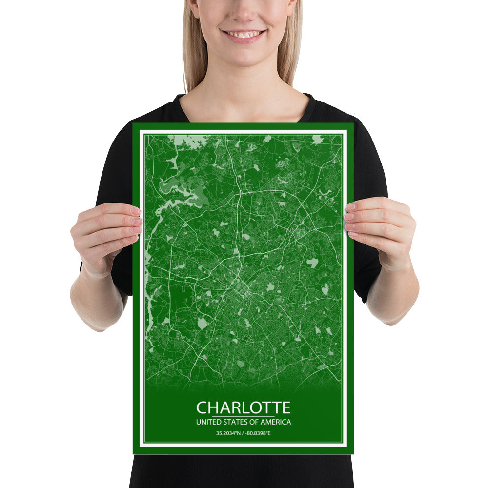 Charlotte Green and White Paper Map