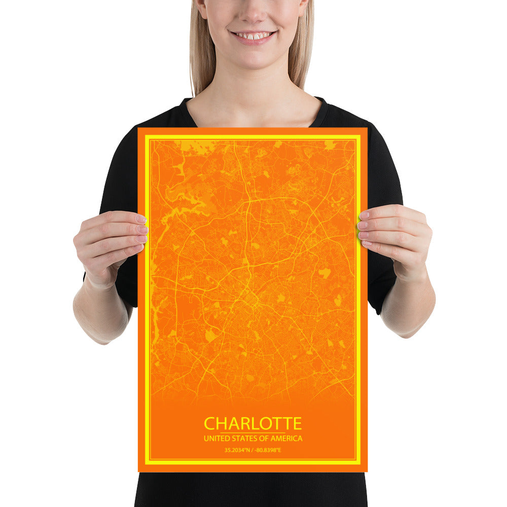 Charlotte Orange and Yellow Paper Map