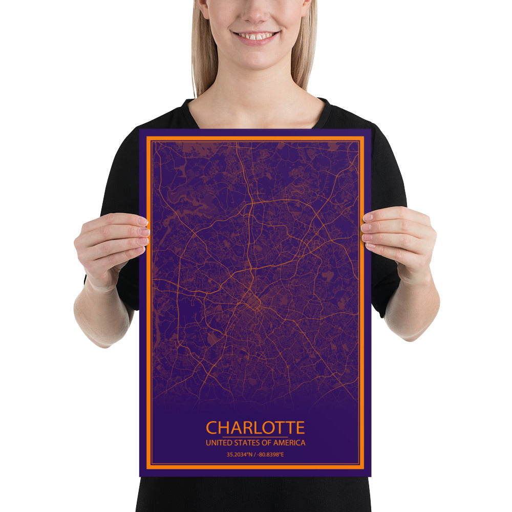 Charlotte Purple and Orange Paper Map