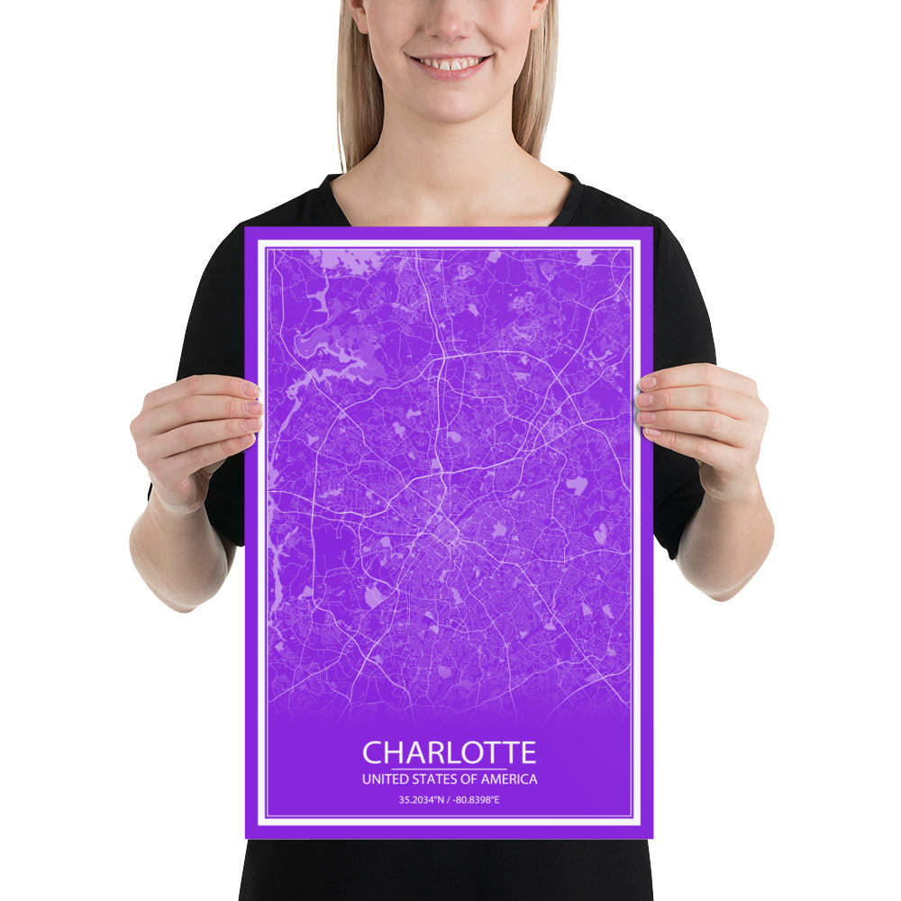 Charlotte Purple and White Paper Map