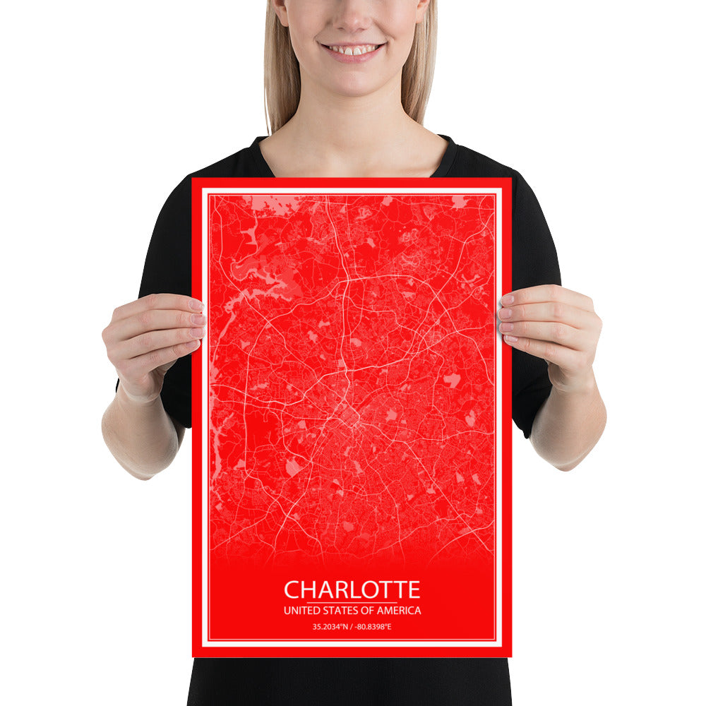 Charlotte Red and White Paper Map