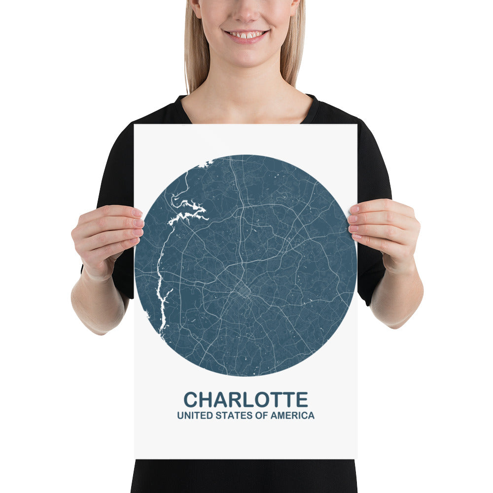 Charlotte Circular Blue Paper Map