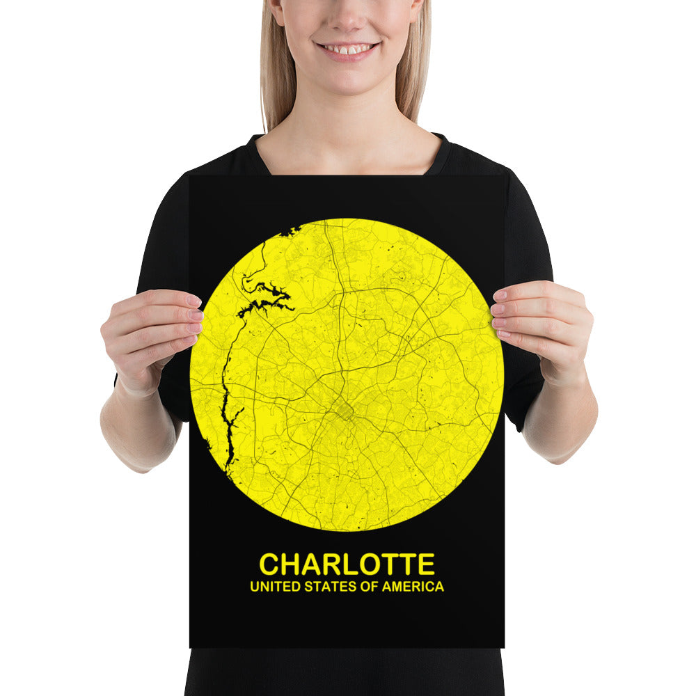 Charlotte Circular Yellow Paper Map