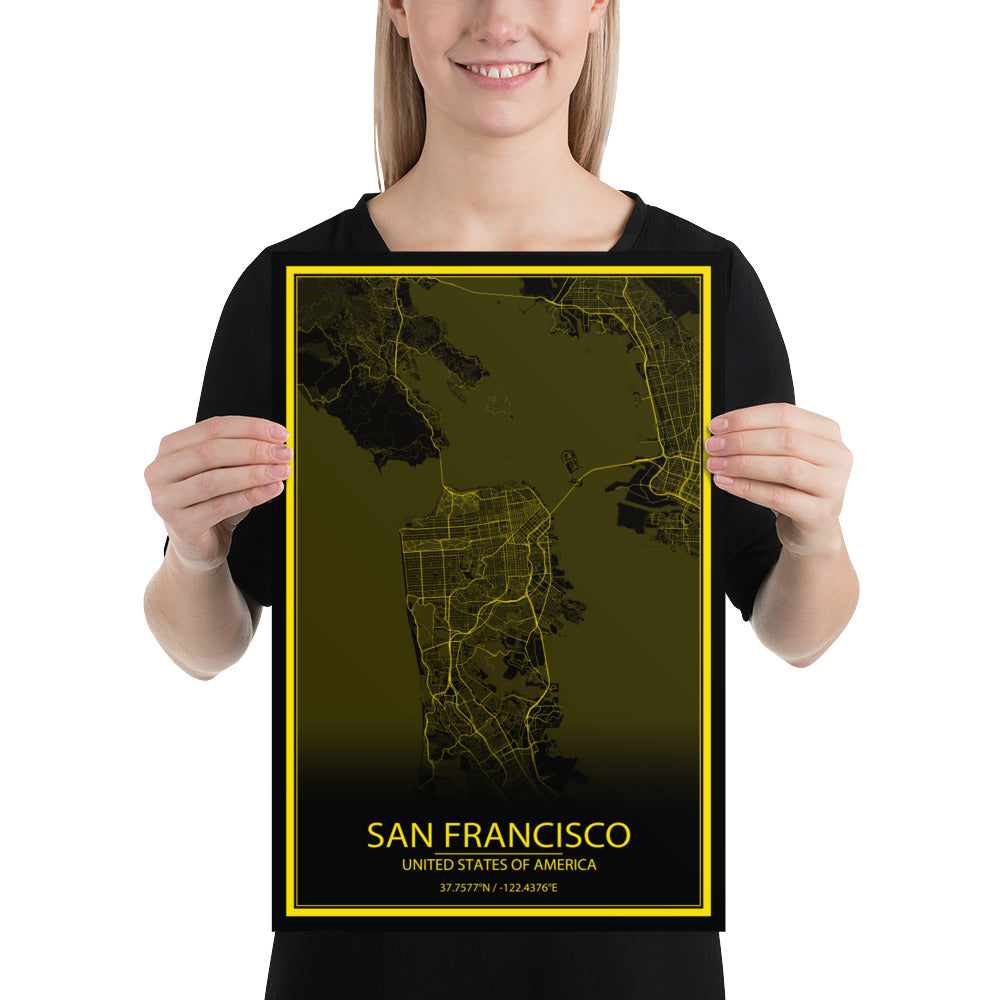 San Francisco Black and Yellow Paper Map