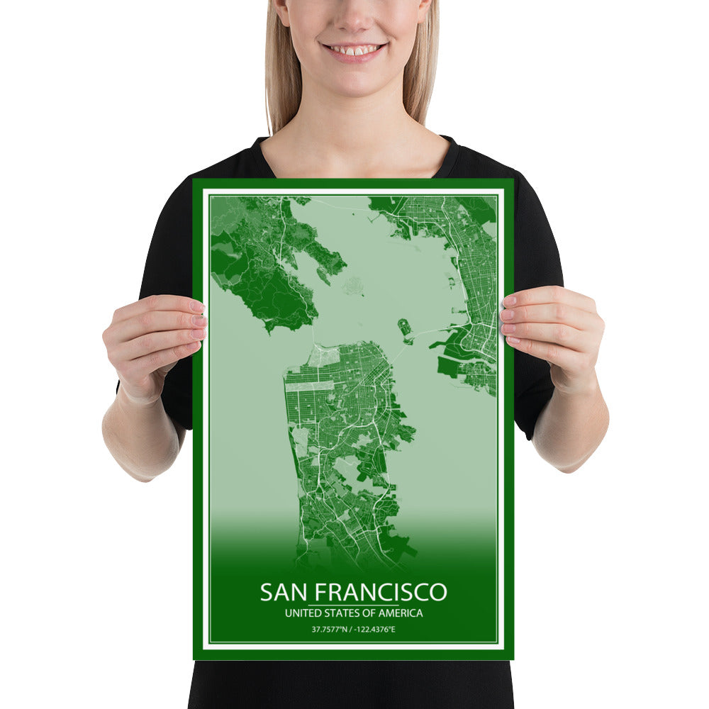 San Francisco Green and White Paper Map