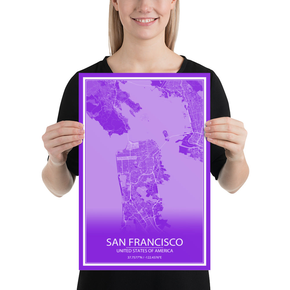 San Francisco Purple and White Paper Map