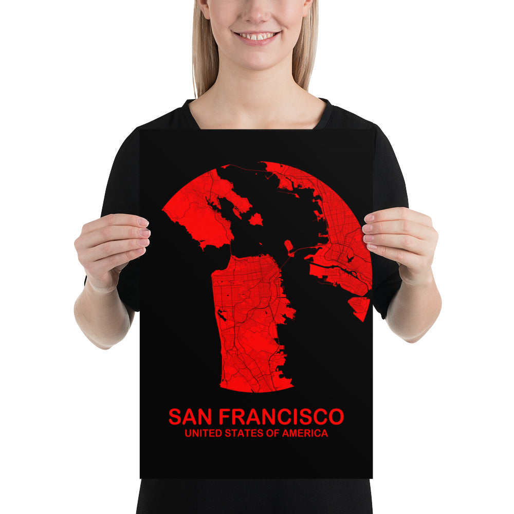 San Francisco Circular Red Paper Map