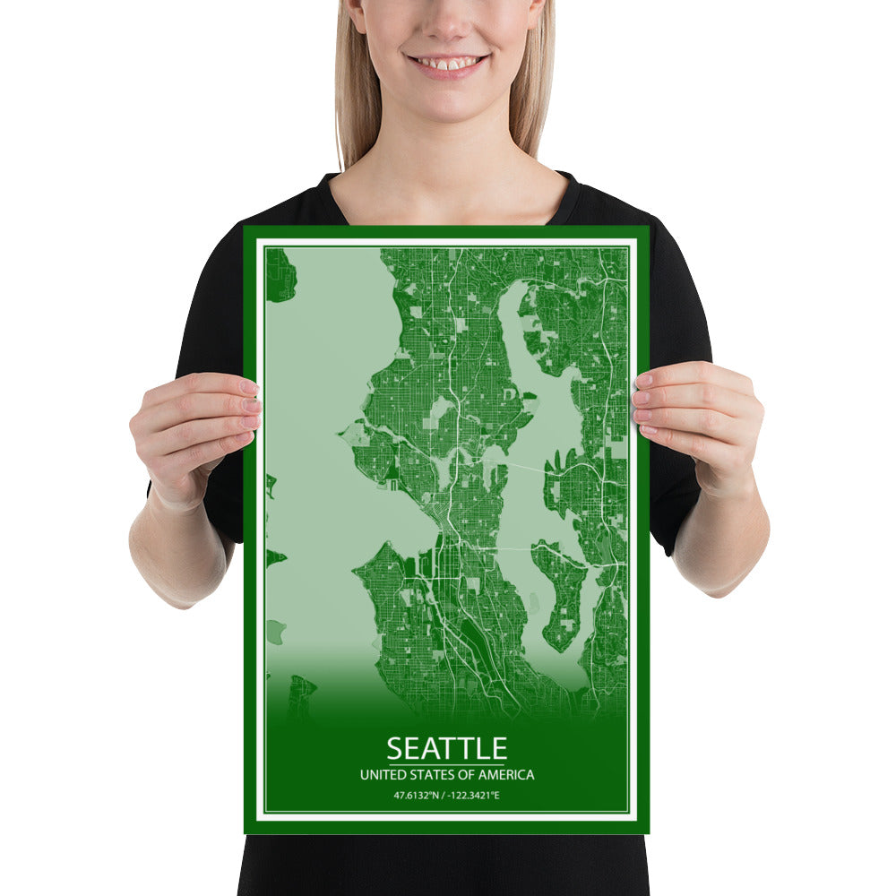 Seattle Green and White Paper Map