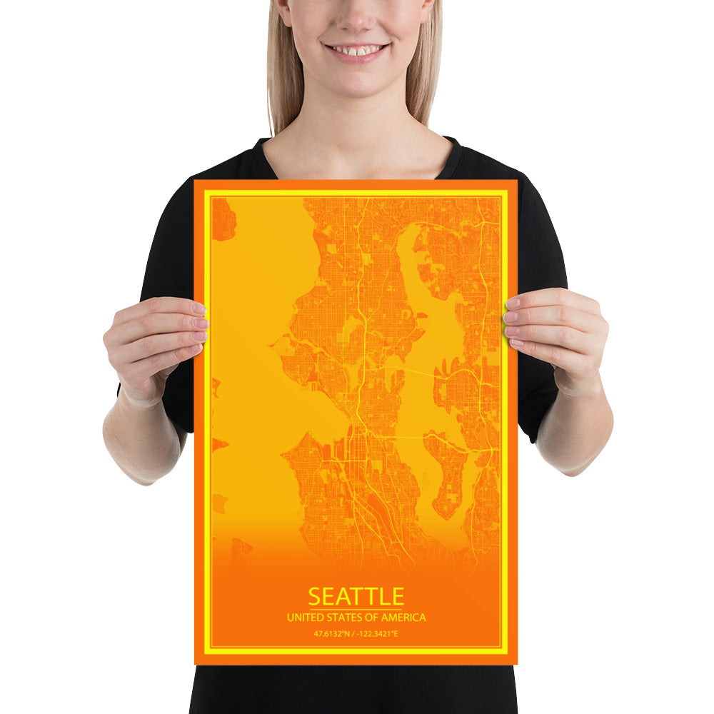 Seattle Orange and Yellow Paper Map