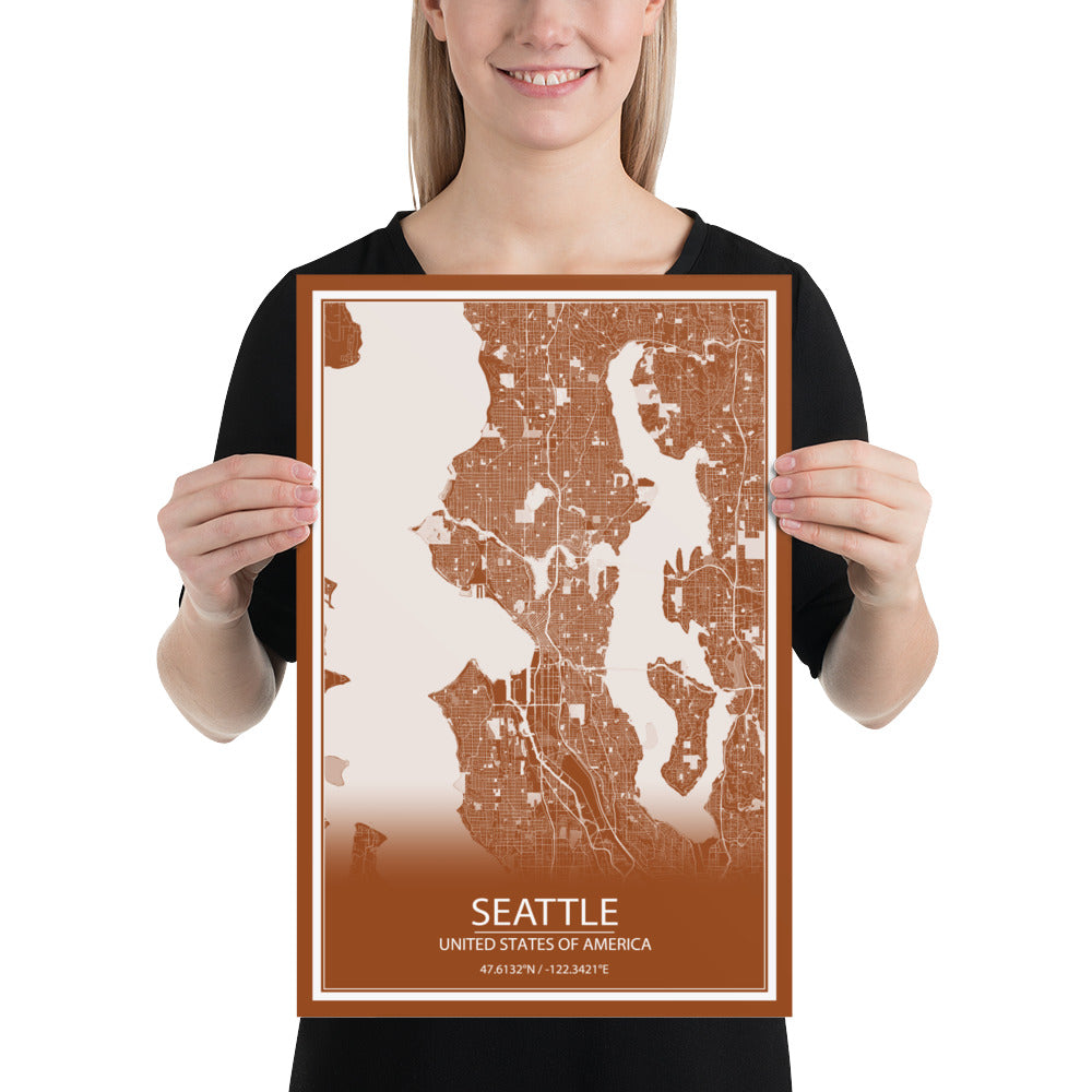 Seattle Brown and White Paper Map