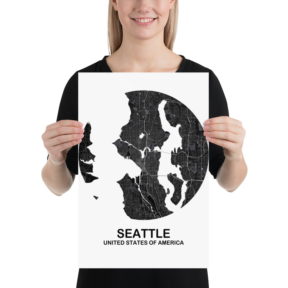 Seattle Circular Black Paper Map