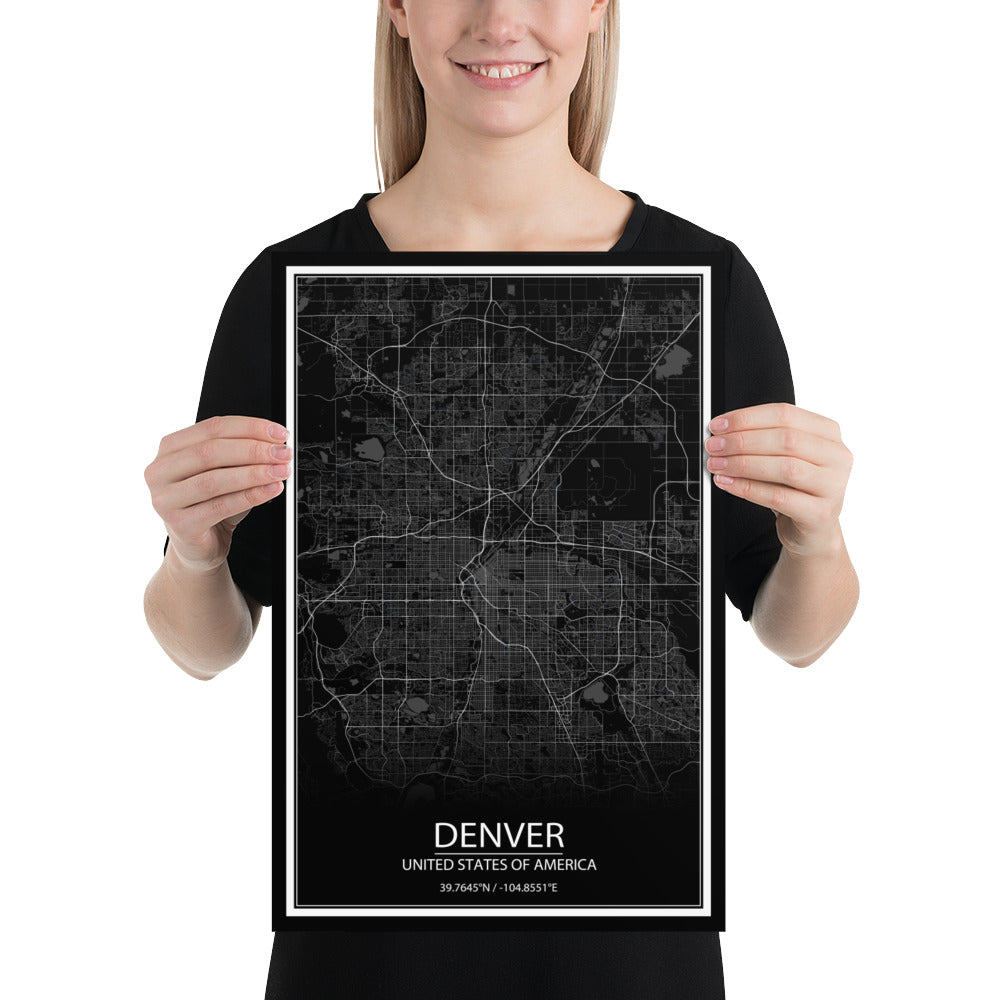 Denver Black Paper Map