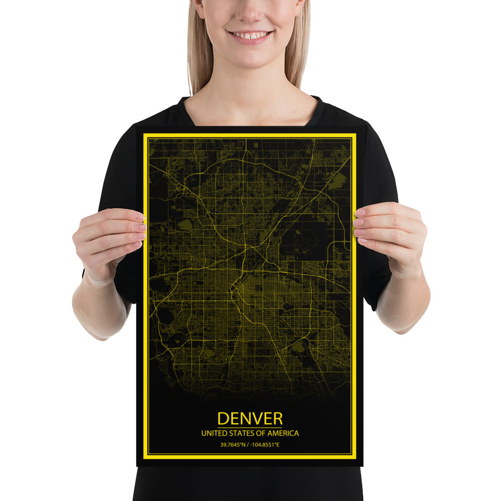 Denver Black and Yellow Paper Map