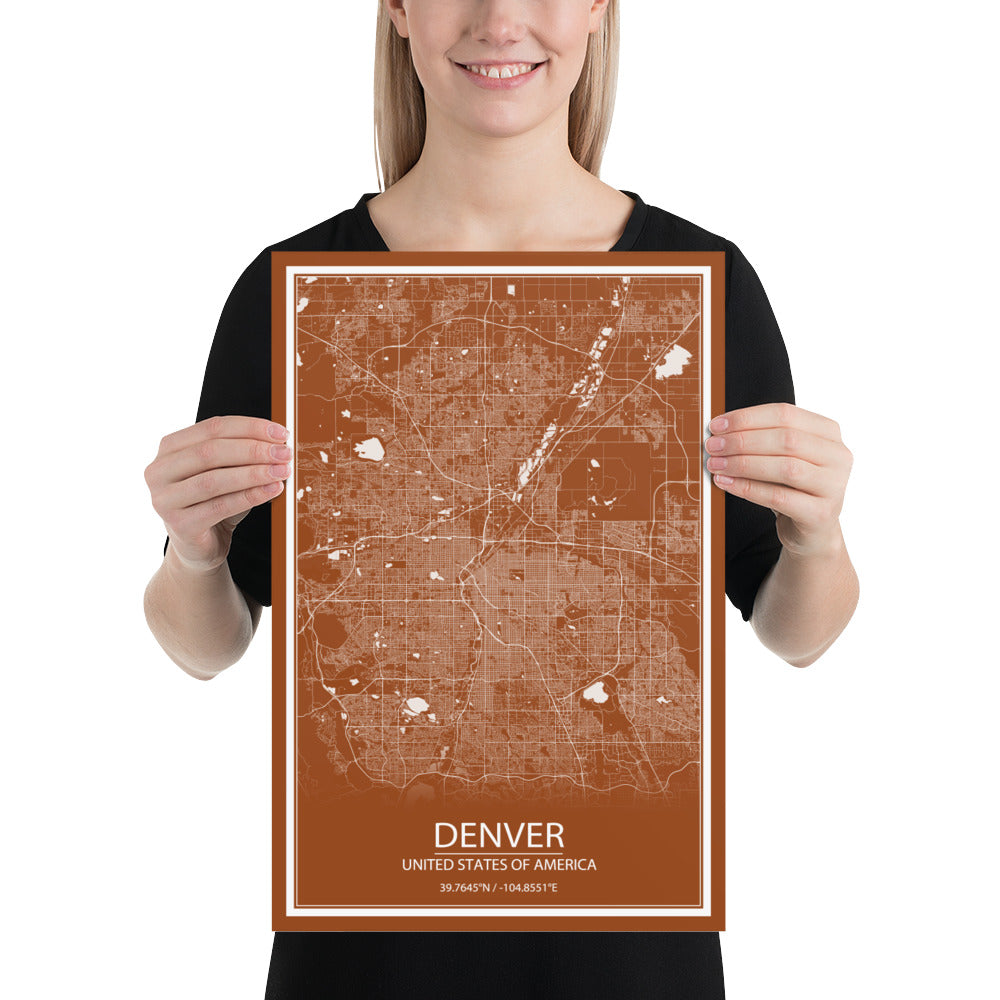 Denver Brown and White Paper Map