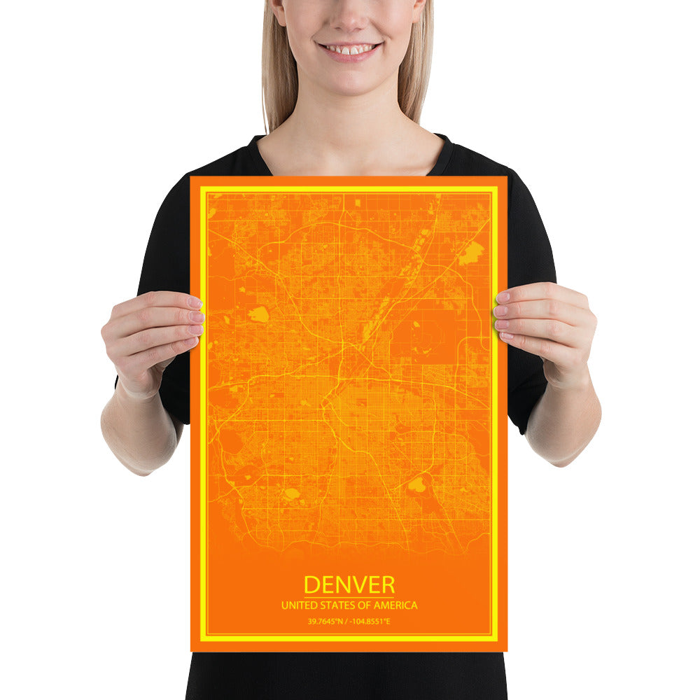 Denver Orange and Yellow Paper Map