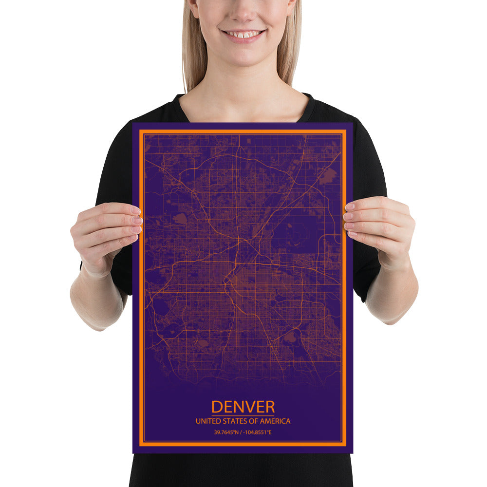 Denver Purple and Orange Paper Map