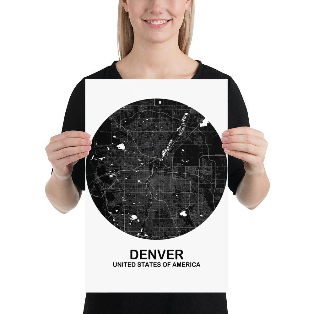 Denver Circular Black Paper Map