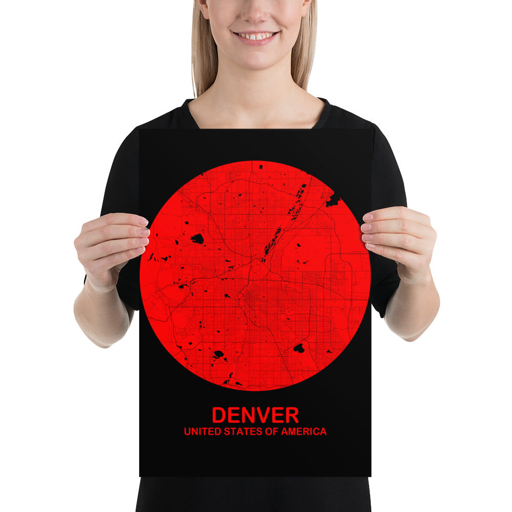 Denver Circular Red Paper Map