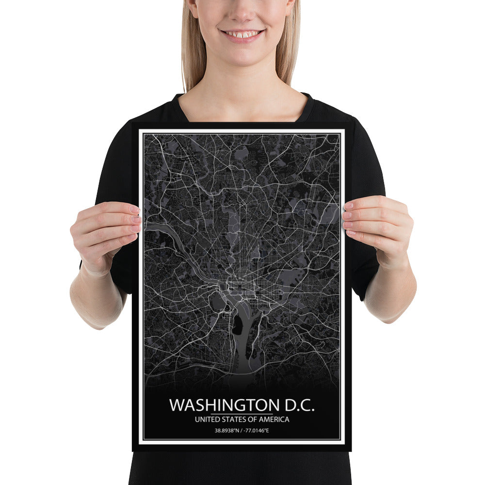 Washington, D.C. Black Paper Map