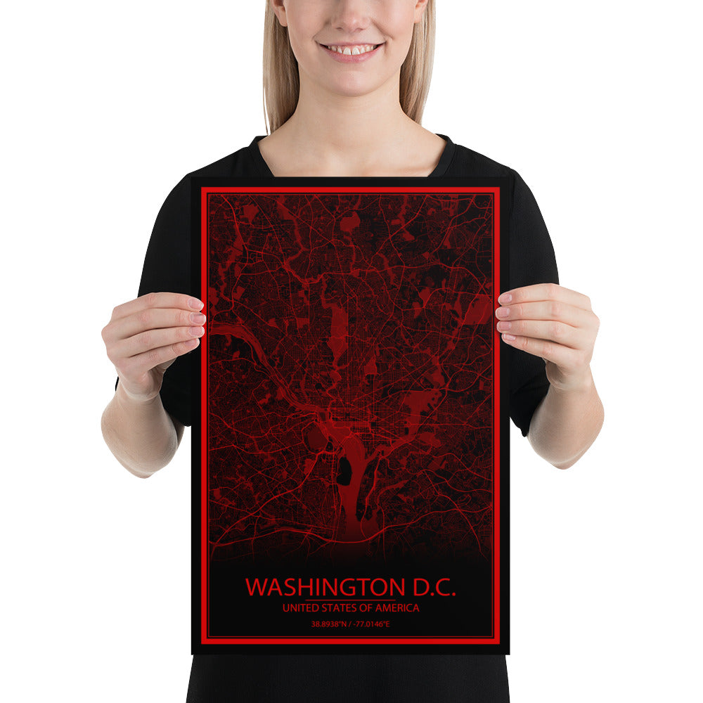 Washington, D.C. Black and Red Paper Map