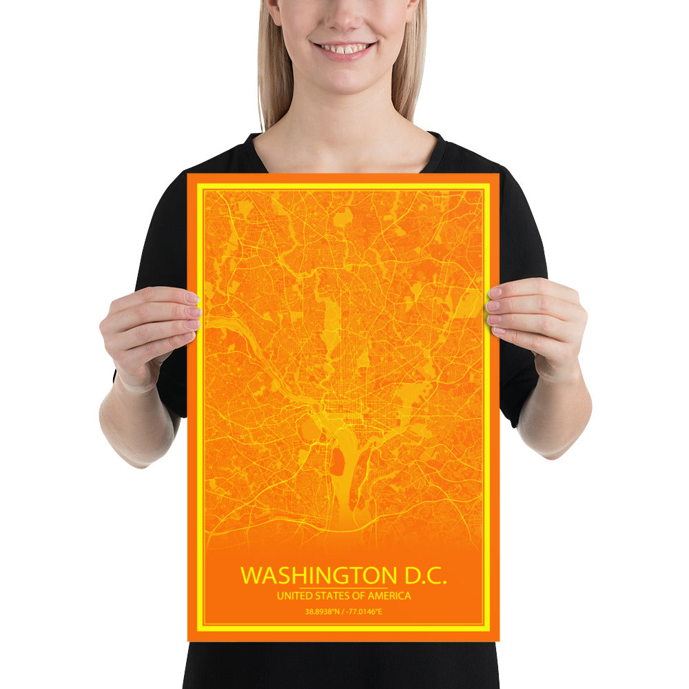 Washington, D.C. Orange and Yellow Paper Map