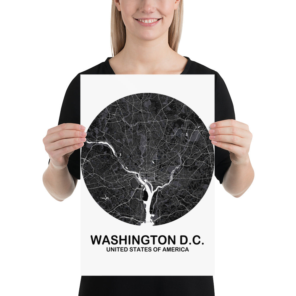 Washington, D.C. Circular Black Paper Map