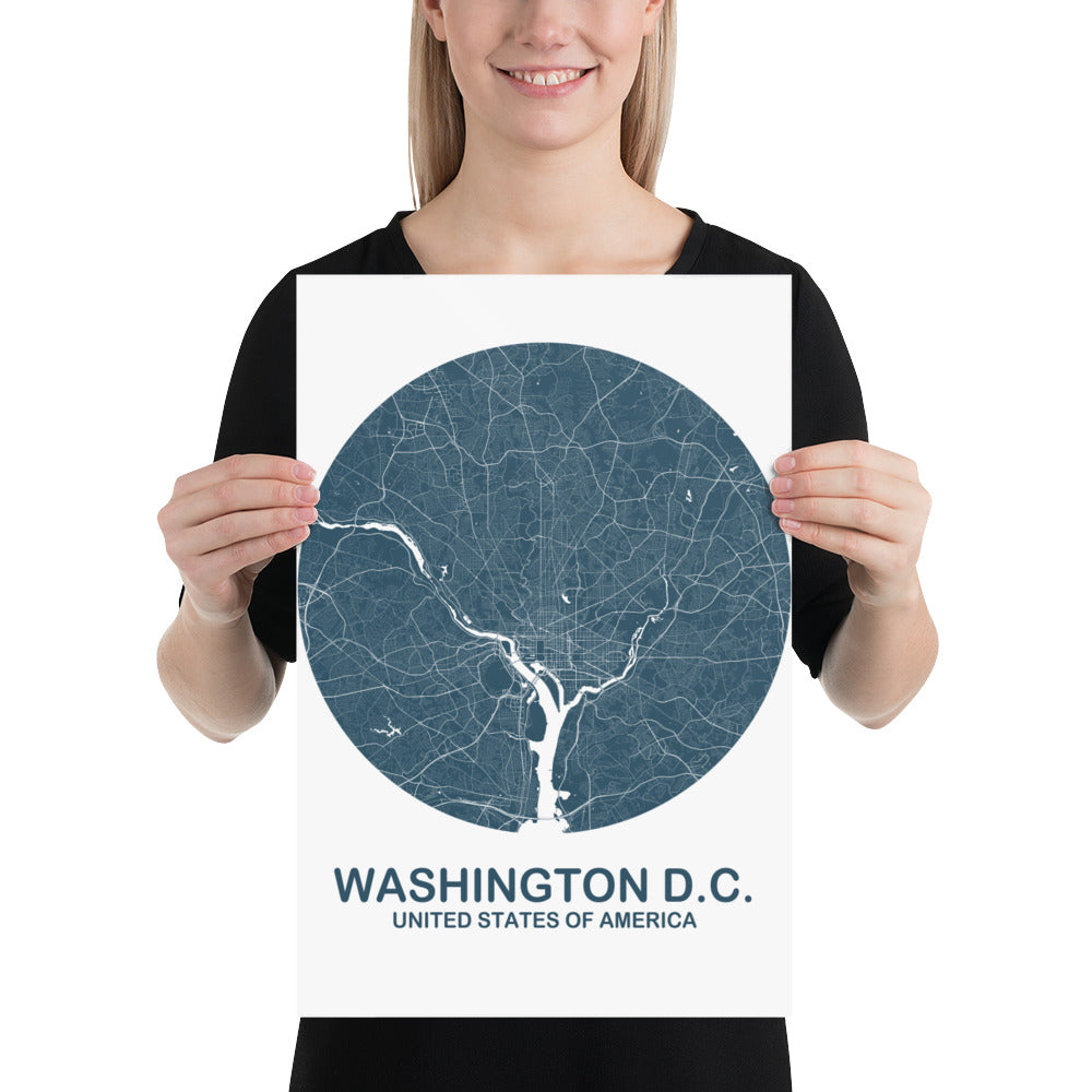 Washington, D.C. Circular Blue Paper Map