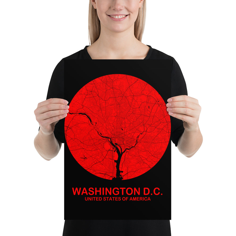 Washington, D.C. Circular Red Paper Map