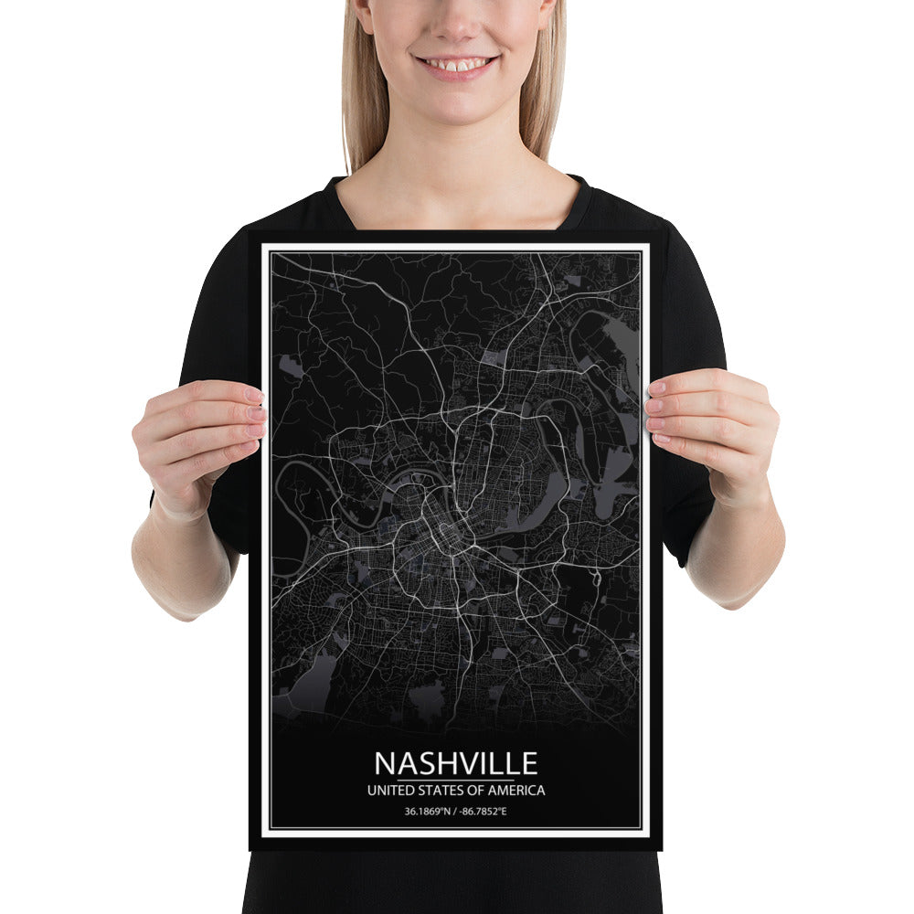 Nashville Black Paper Map