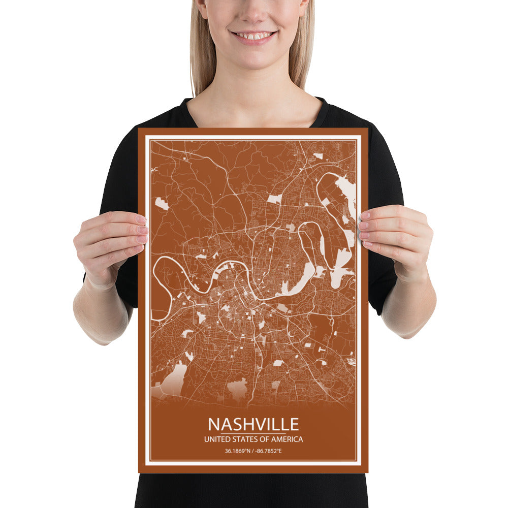 Nashville Brown and White Paper Map