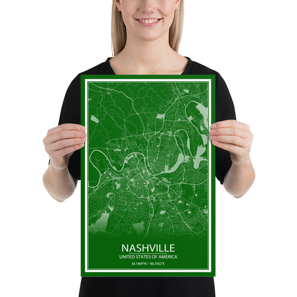 Nashville Green and White Paper Map