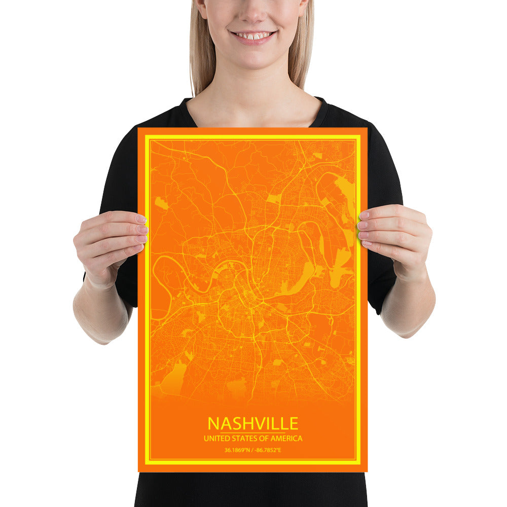 Nashville Orange and Yellow Paper Map