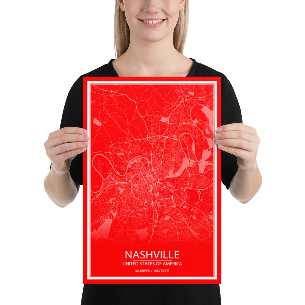 Nashville Red and White Paper Map