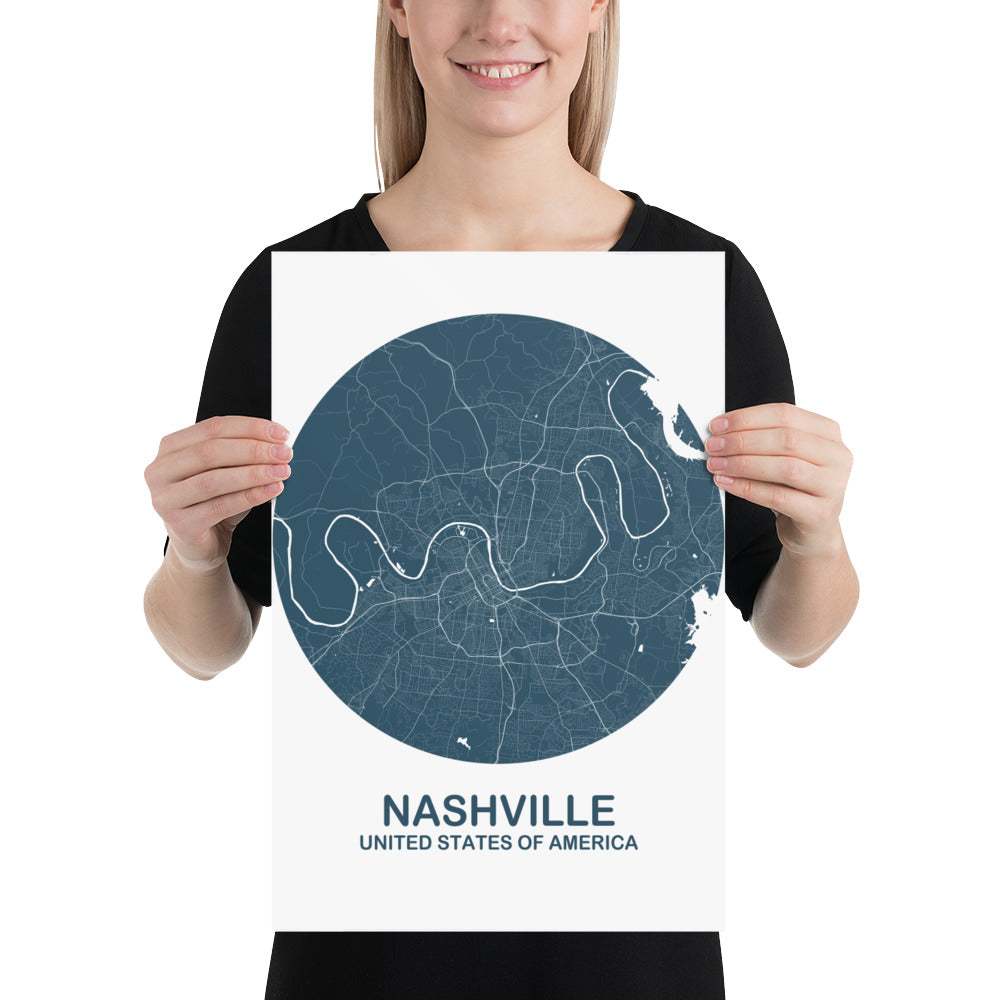 Nashville Circular Blue Paper Map