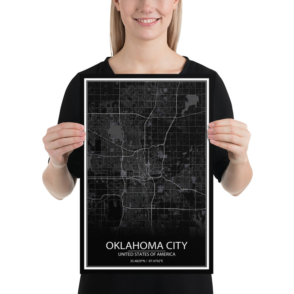 Oklahoma City Black Paper Map