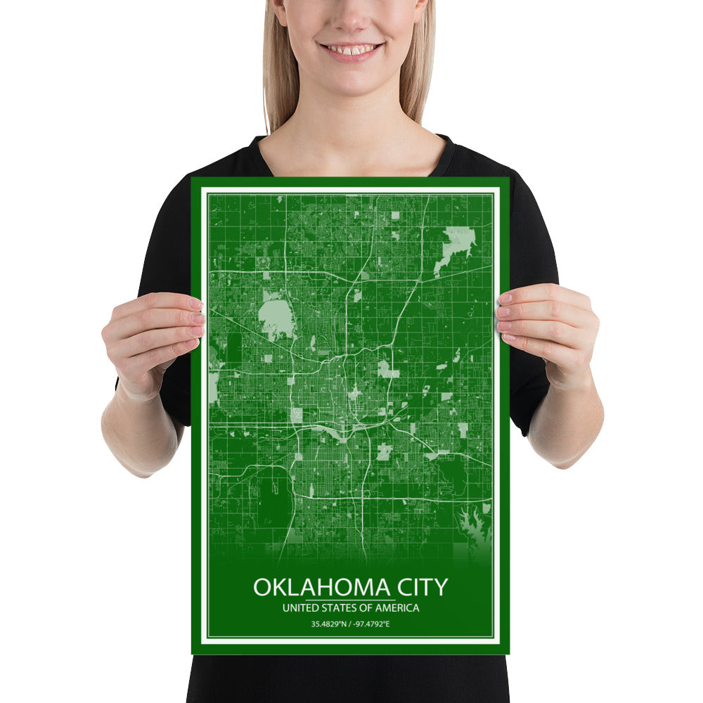 Oklahoma City Green and White Paper Map