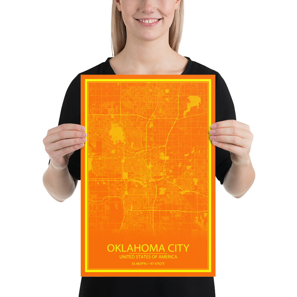 Oklahoma City Orange and Yellow Paper Map