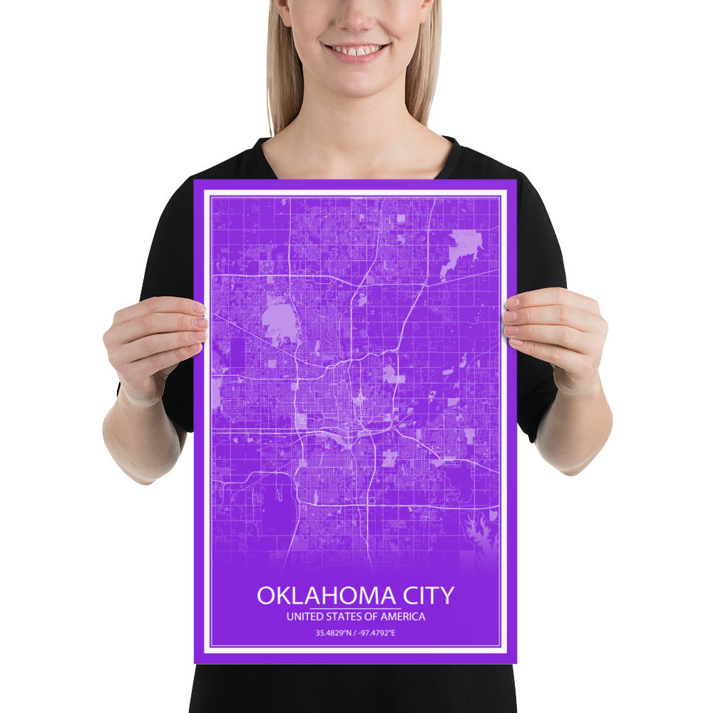 Oklahoma City Purple and White Paper Map