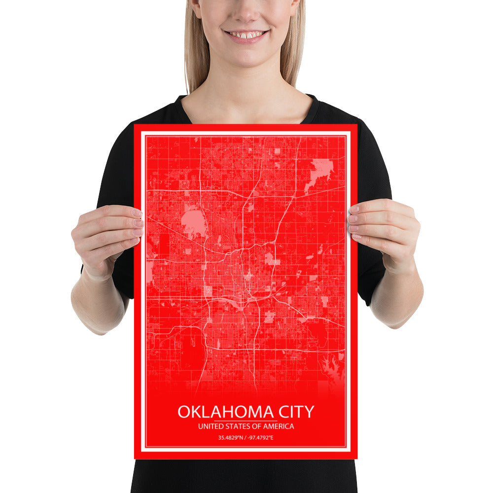 Oklahoma City Red and White Paper Map