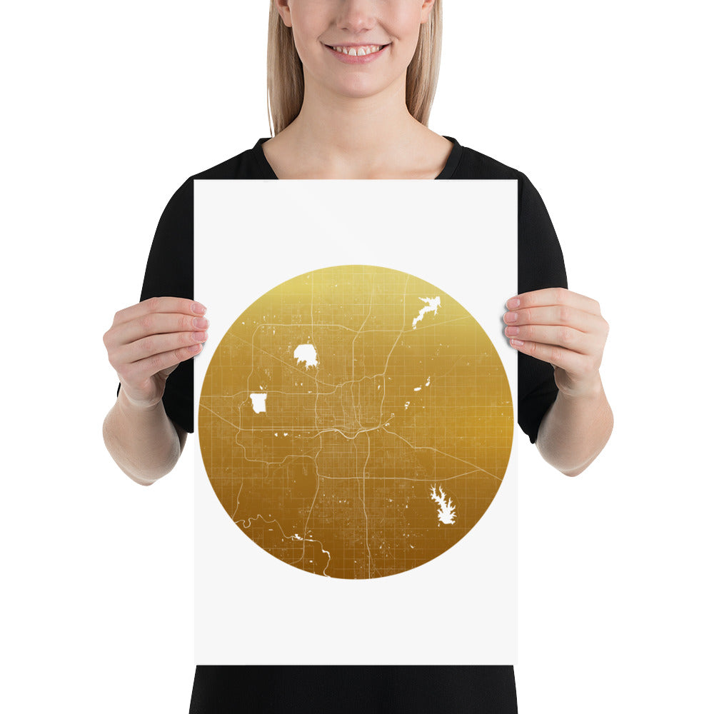 Oklahoma City Gold on White Paper Map